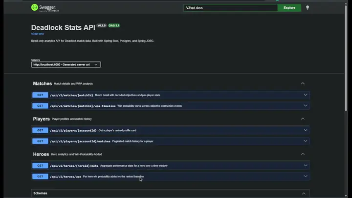 Deadlock Stats API Swagger UI